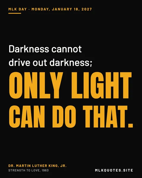 Quote image: “Darkness cannot drive out darkness; only light can do that.” Martin Luther King Jr., Strength to Love, 1963.